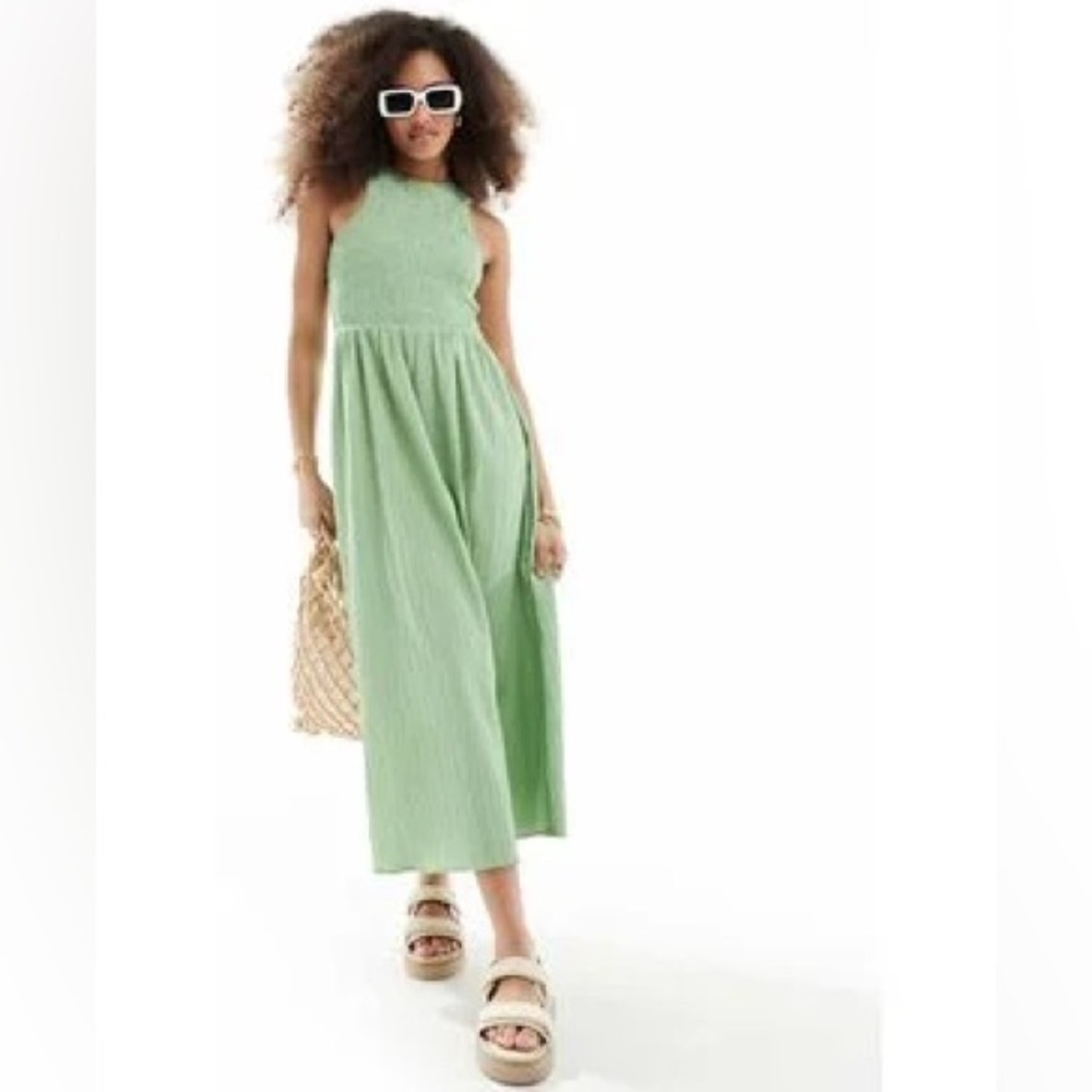 ASOS Light Green Smocked Midi Dress